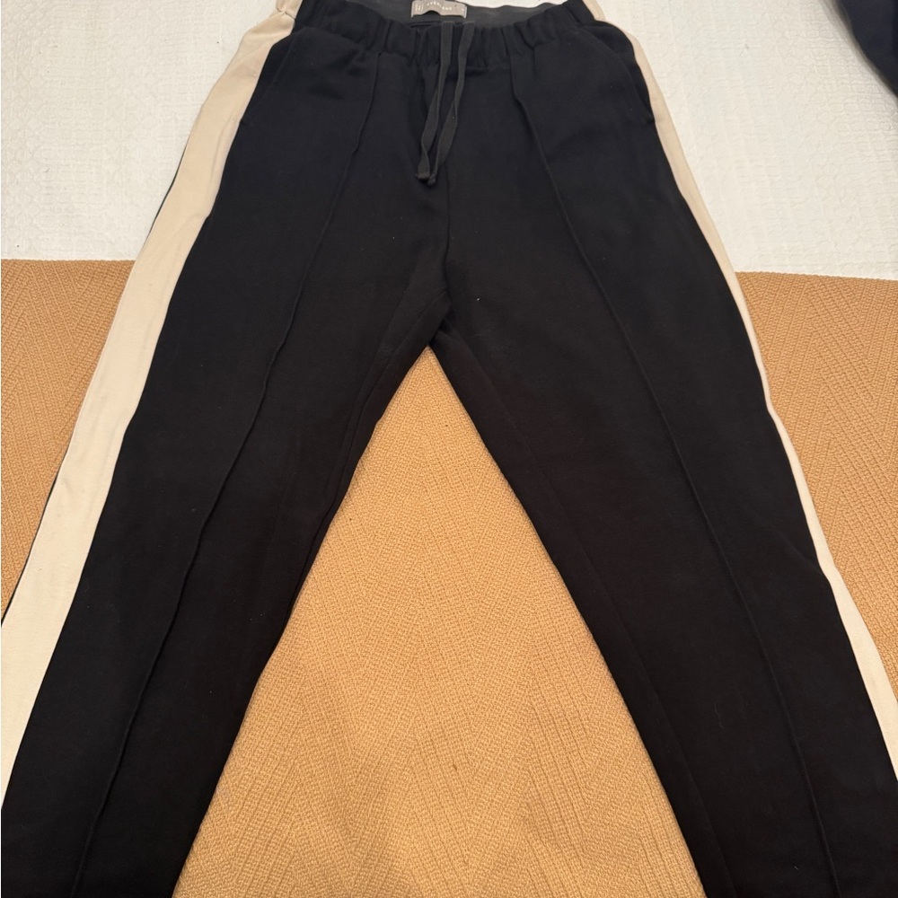 Everlane Black Joggers with cream Stripe